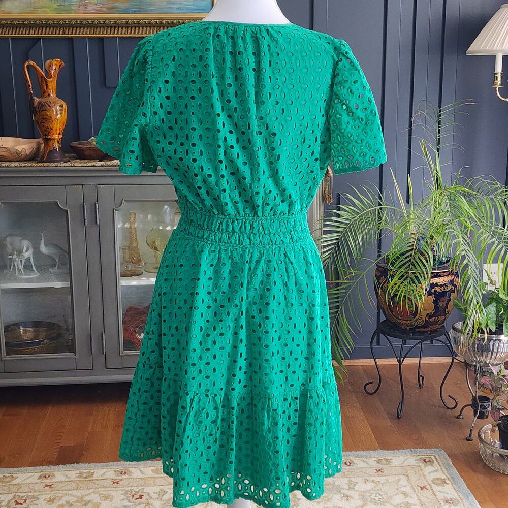 PrettyGarden Green Eyelet Cotton Dress Flutter Sleeve Sz S - Picture 4 of 7